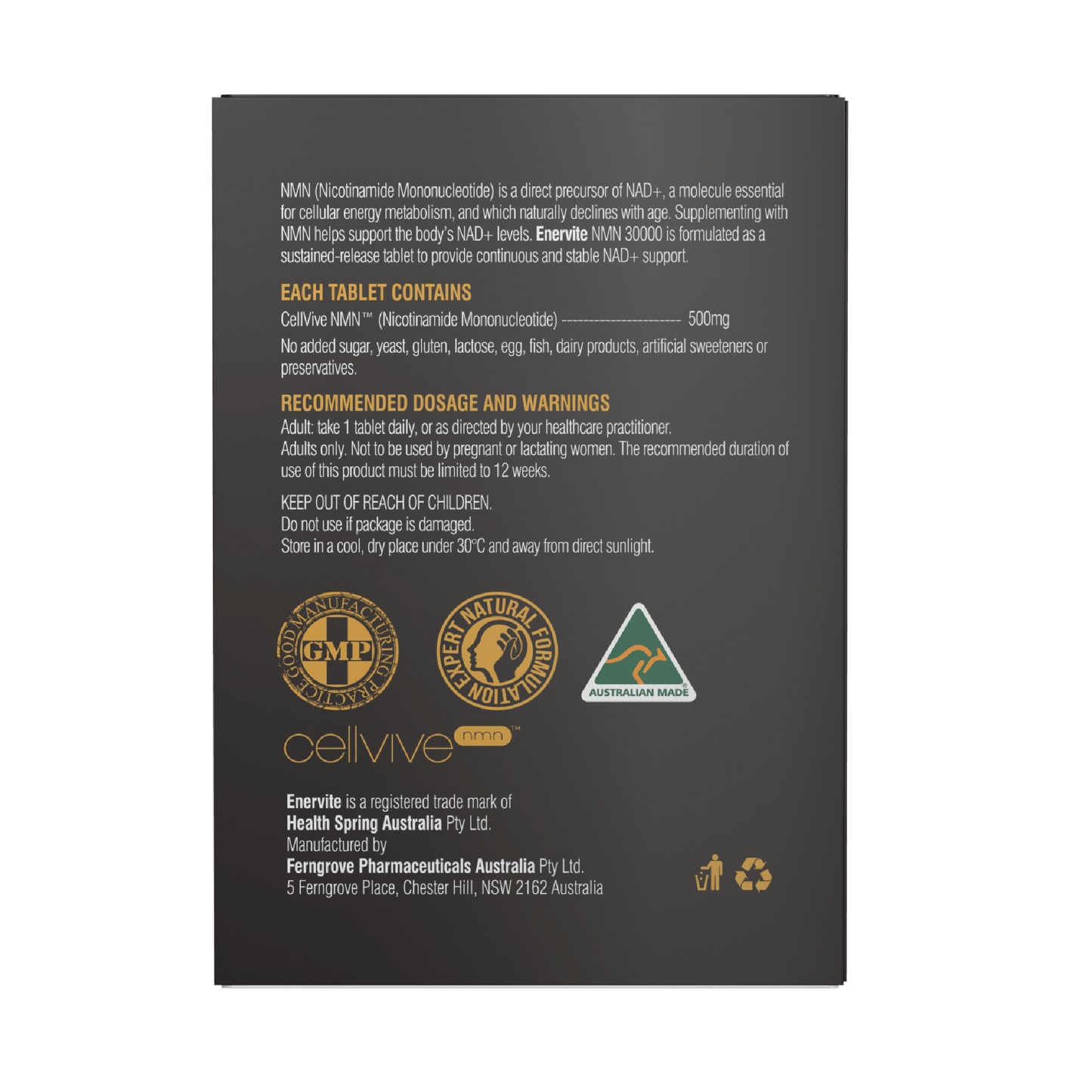 NMN 500mg Sustained-Release 30 Tablets | Enervite