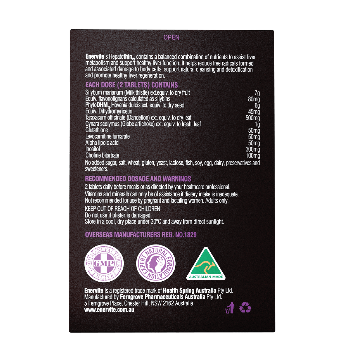 Hepatothin Liver Health Support Supplement | 60 Tablets | Enervite