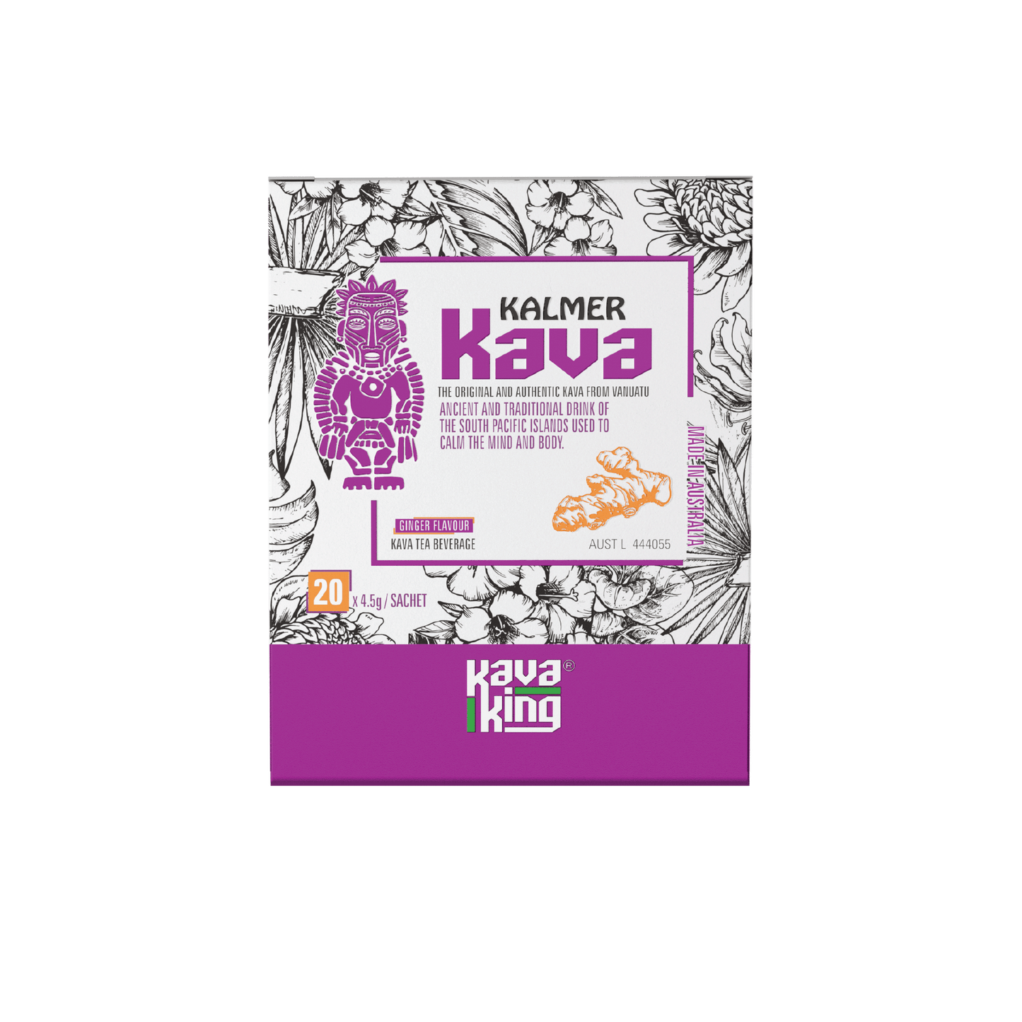 Kalmer Kava Ginger Flavour | Traditional Kava Tea Drink | 20 Sachets | Enervite