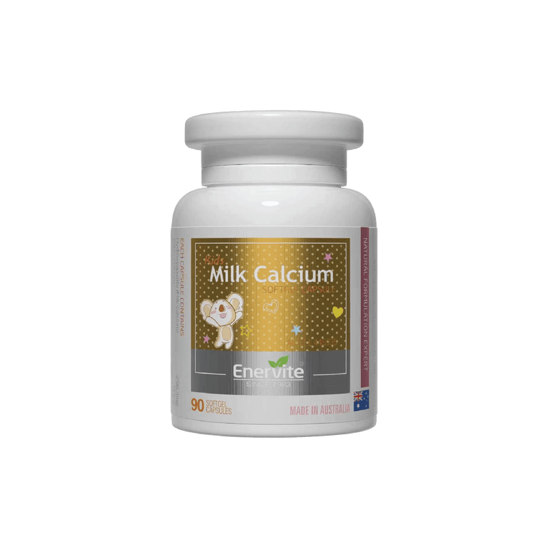 Kids Milk Calcium Softgel Capsules | Milk Calcium with Vitamin D3 | 90 Softgel Capsules | Enervite