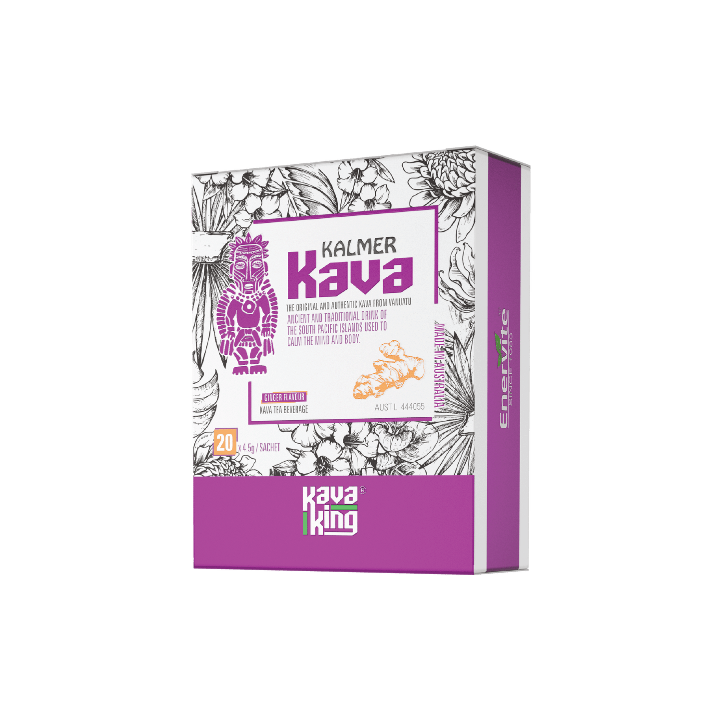 Kalmer Kava Ginger Flavour | Traditional Kava Tea Drink | 20 Sachets | Enervite