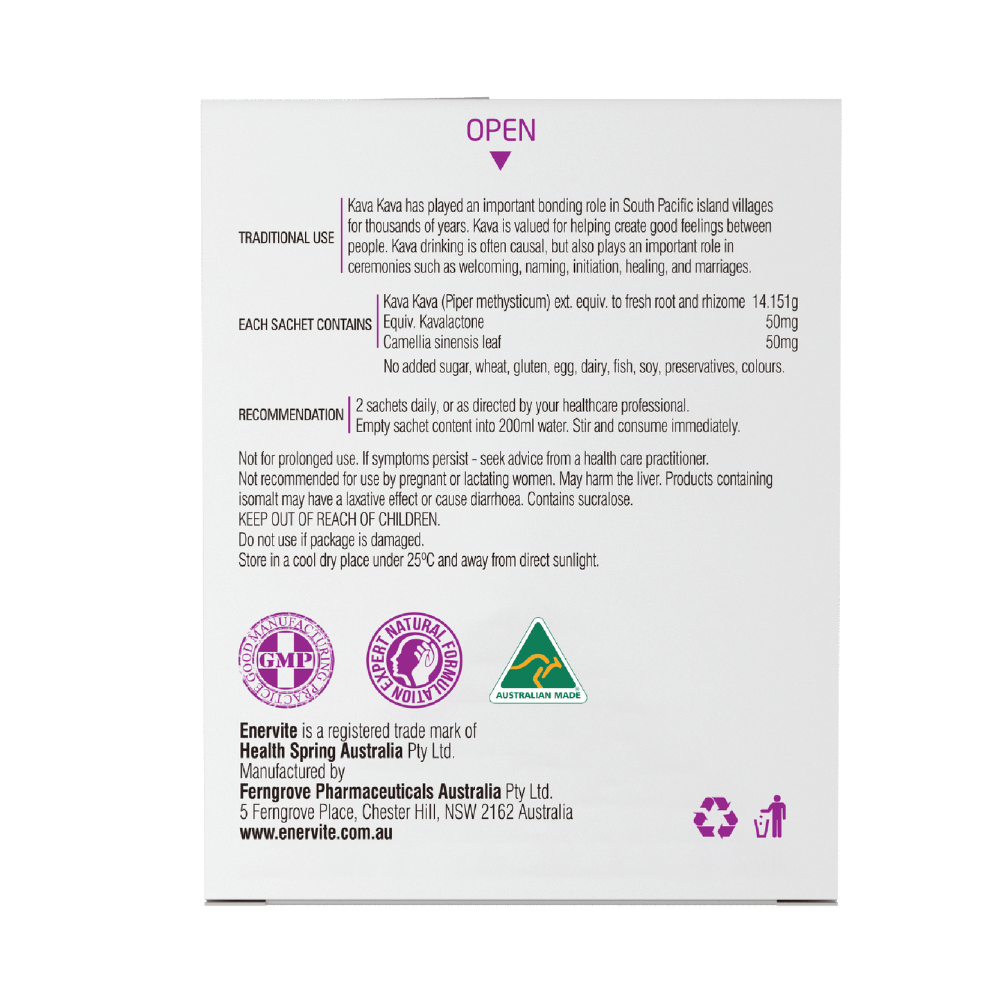 Kalmer Kava Lemon Flavour | Traditional Kava Tea Drink | 20 Sachets | Enervite