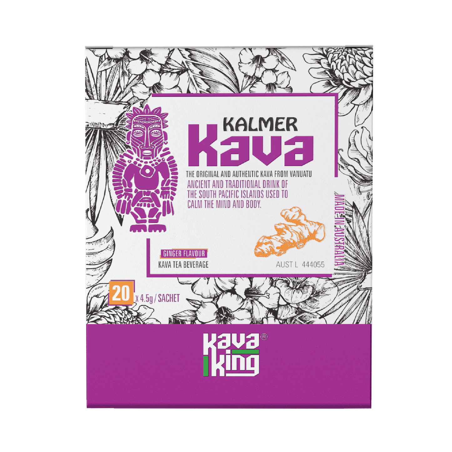 Kalmer Kava Ginger Flavour | Traditional Kava Tea Drink | 20 Sachets | Enervite
