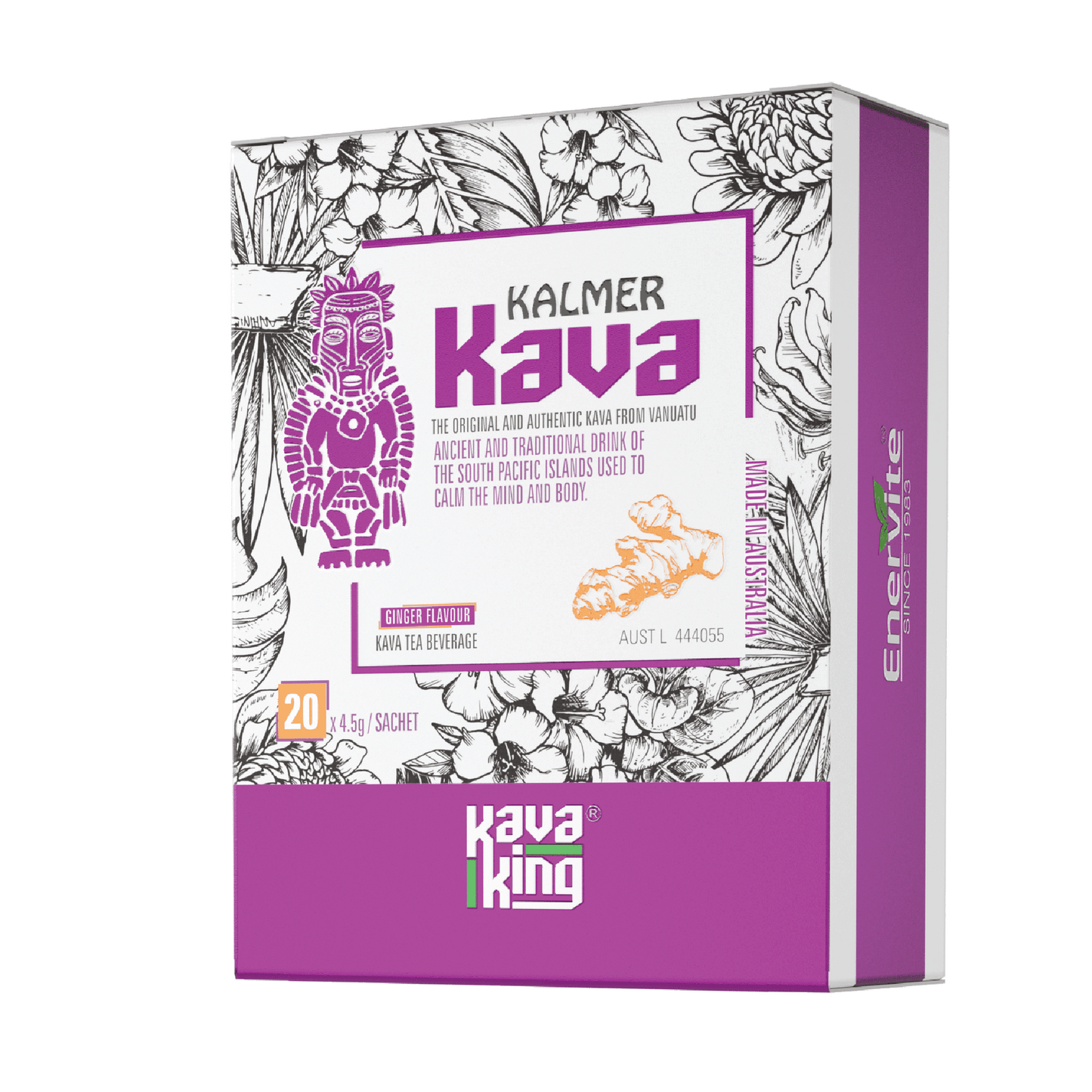 Kalmer Kava Ginger Flavour | Traditional Kava Tea Drink | 20 Sachets | Enervite