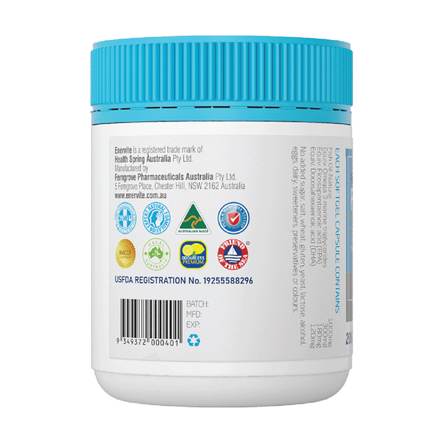 Deep Sea Fish Oil 1000mg Omega-3 200 Capsules | Enervite