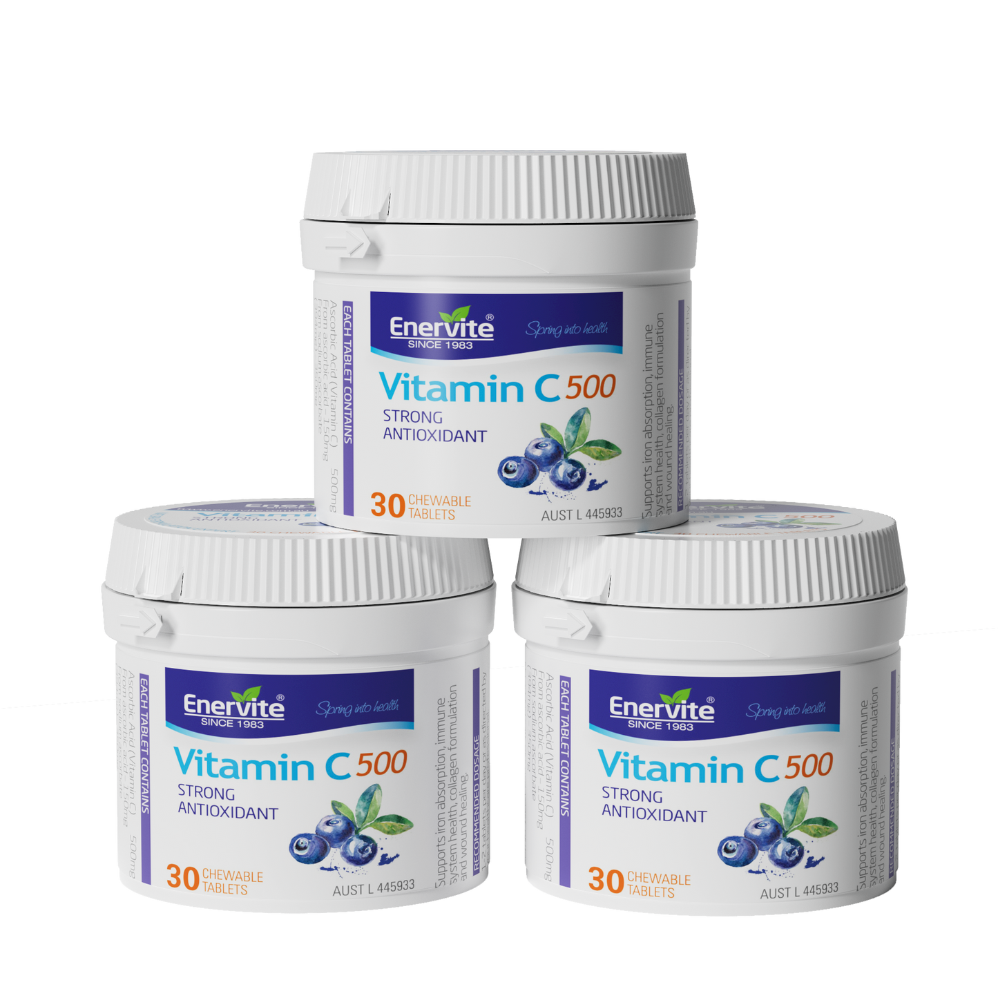 Vitamin C Blueberry Flavour Tablets 3x30s | Enervite